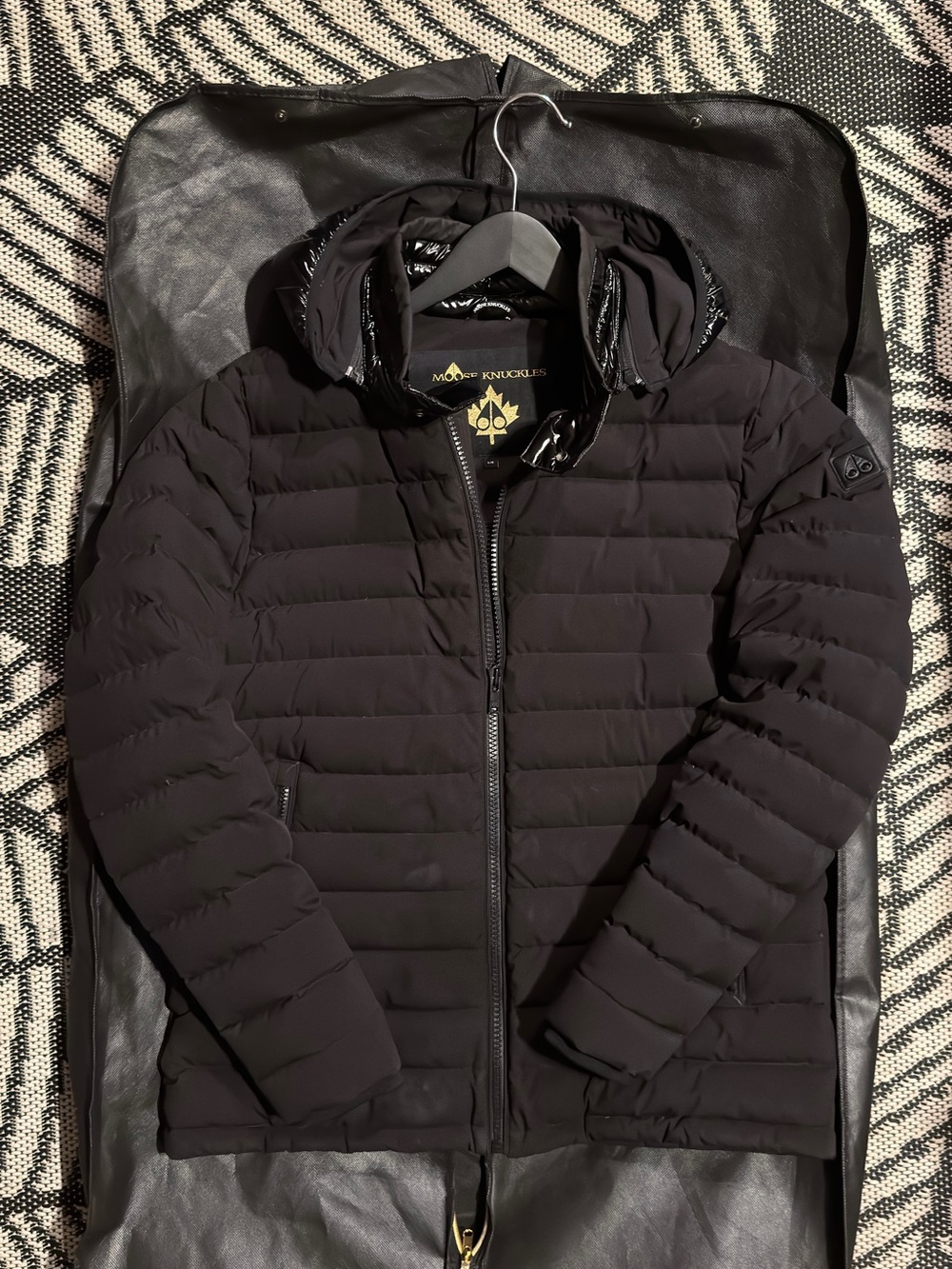 Moose Knuckles Men's Black Quilted Hooded Puffer